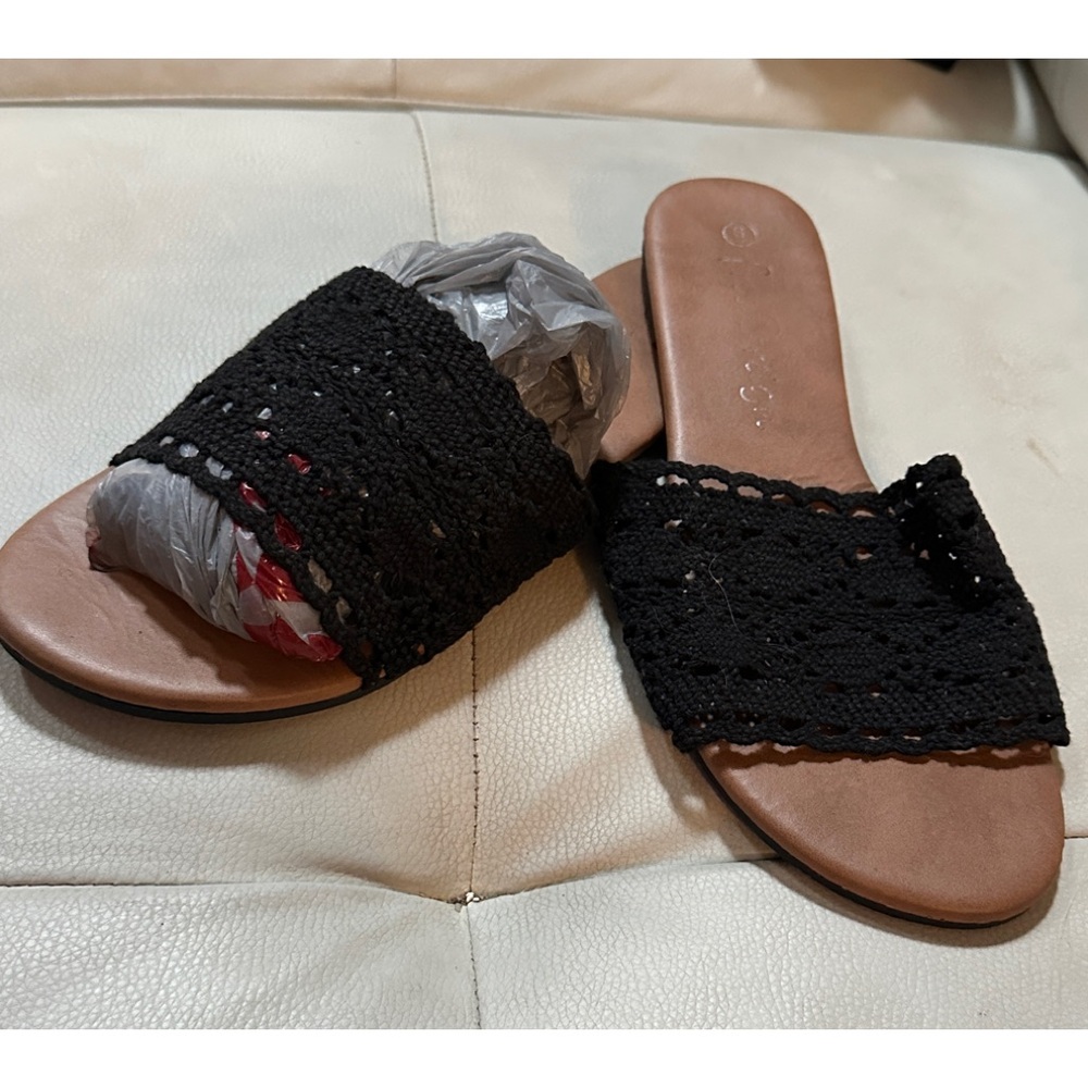Chic Black Crochet Slide Sandals